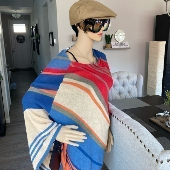 💋 Chaps knit poncho striped sweater cardigan - Picture 5 of 9